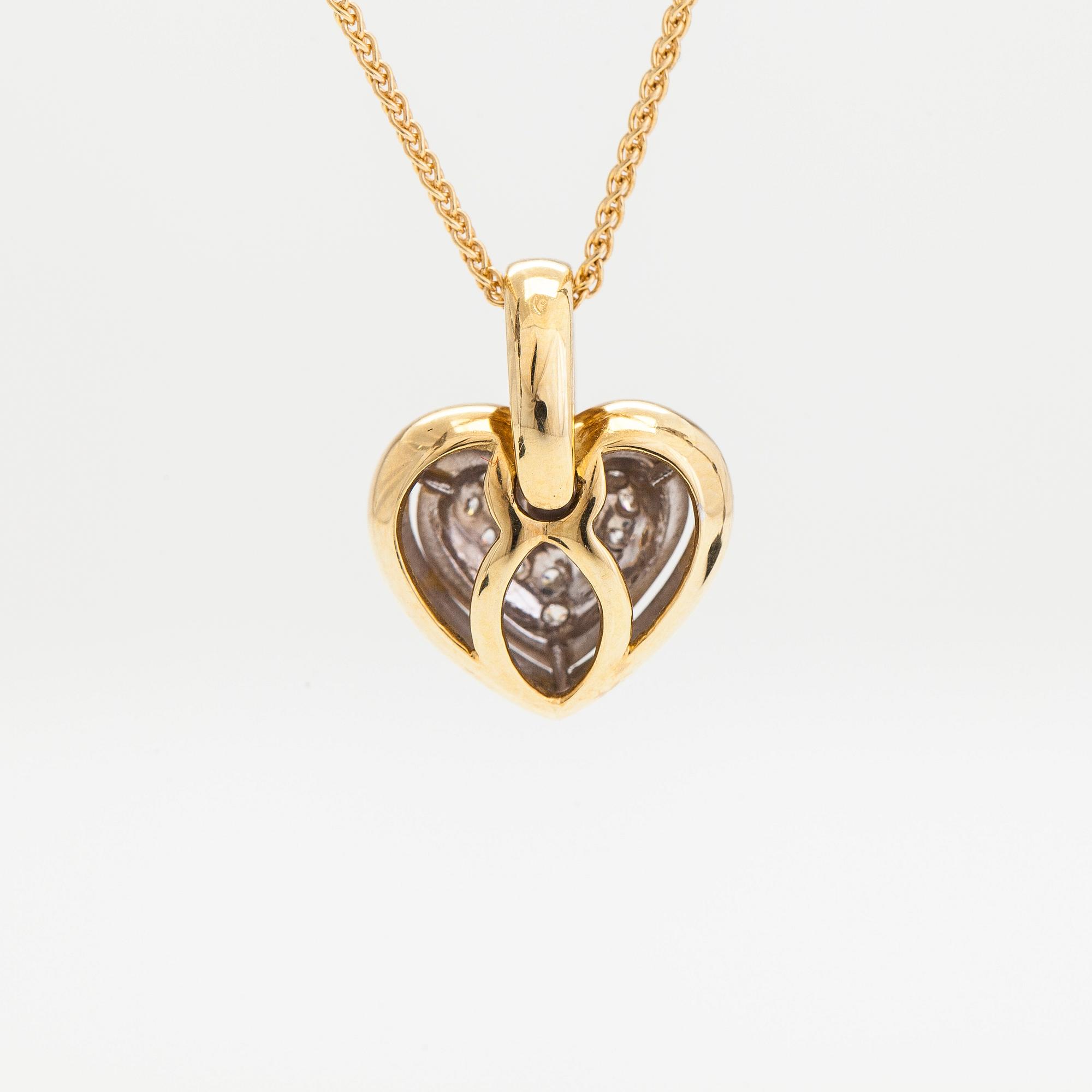 Halsband/hänge, hjärta, 18K guld med diamanter totalt ca 0.05 ct.