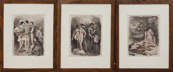 OKÄND KONSTNÄR, färglitografier, 3 st, 1900-talets första hälft.