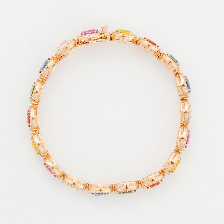 Multi coloured colour sapphire and diamond bracelet.