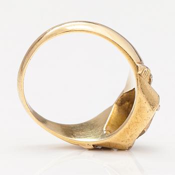 Vapaamuurarisormus, 18K kultaa ja timantti n. 0.02 ct.