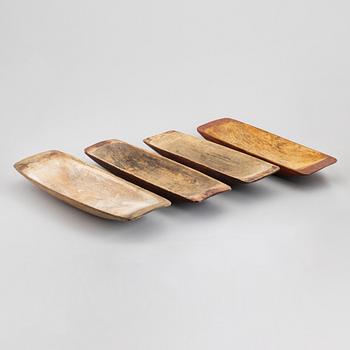 Tråg, 4 st, allmoge, 1800-1900-tal.