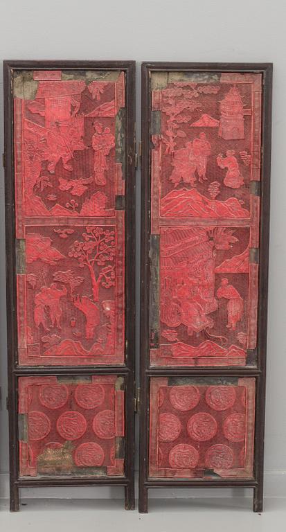 A four panel lacquer screen, Qing dynasty, 19th Century.