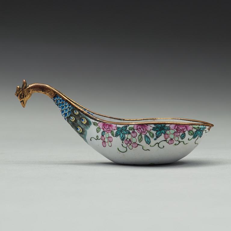 A enamel on copper ladle, Qing dynasty, 19th Century.