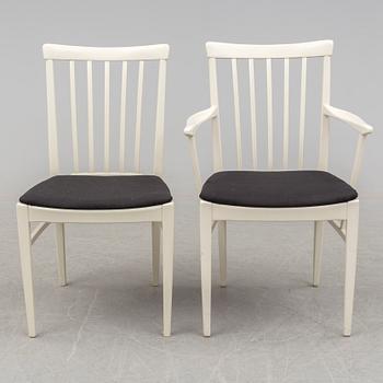 A dining table with six chairs by Carl Malmsten, Bodafors, 1960s.