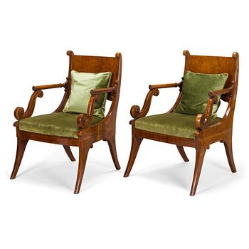 A pair of Empire armchairs, around 1820, the Reign of Alexander I (1801-1825), Russia.