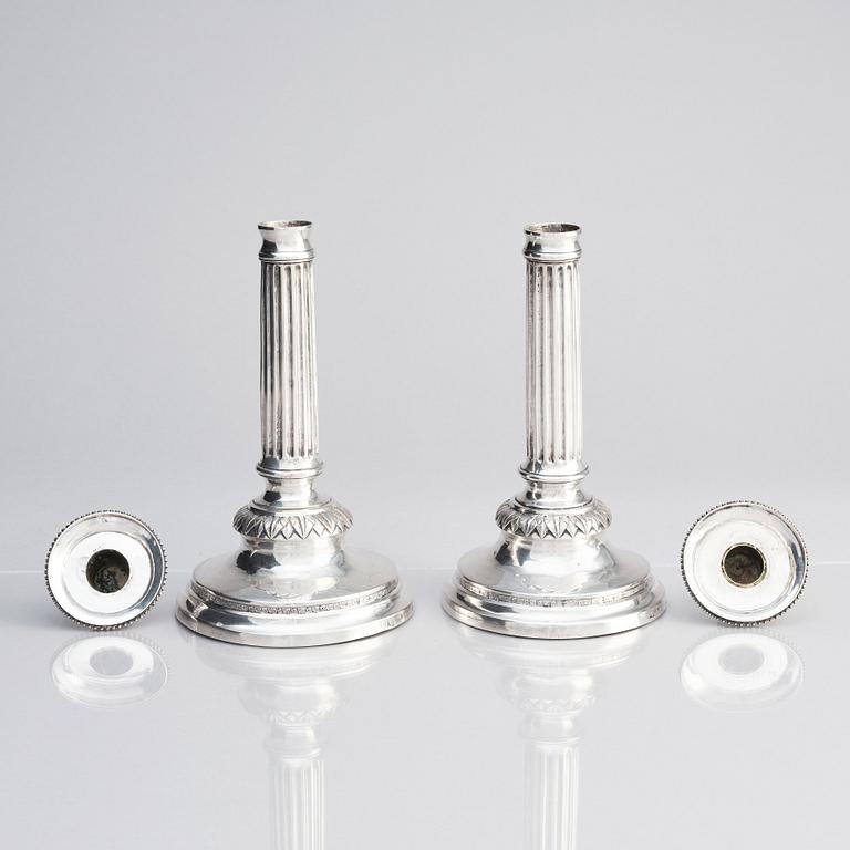 A Swedish pair of 18th century Gustavian silver candlesticks, marks of Petter Eneroth, Stockholm 1793.