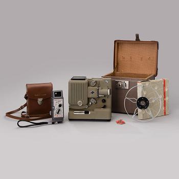 EUMIG E8 FILMPROJEKTOR OCH BELL & HOWELL TWO TWENTY  SMALFILMSKAMERA, 1950-tal.