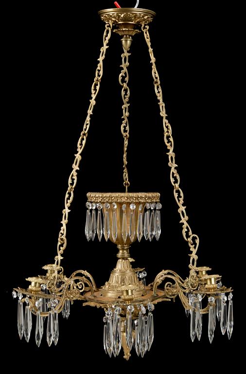 LJUSKRONA, mässing, oscariansk, 1800-talets sista kvartal. Höjd ca 110 cm.