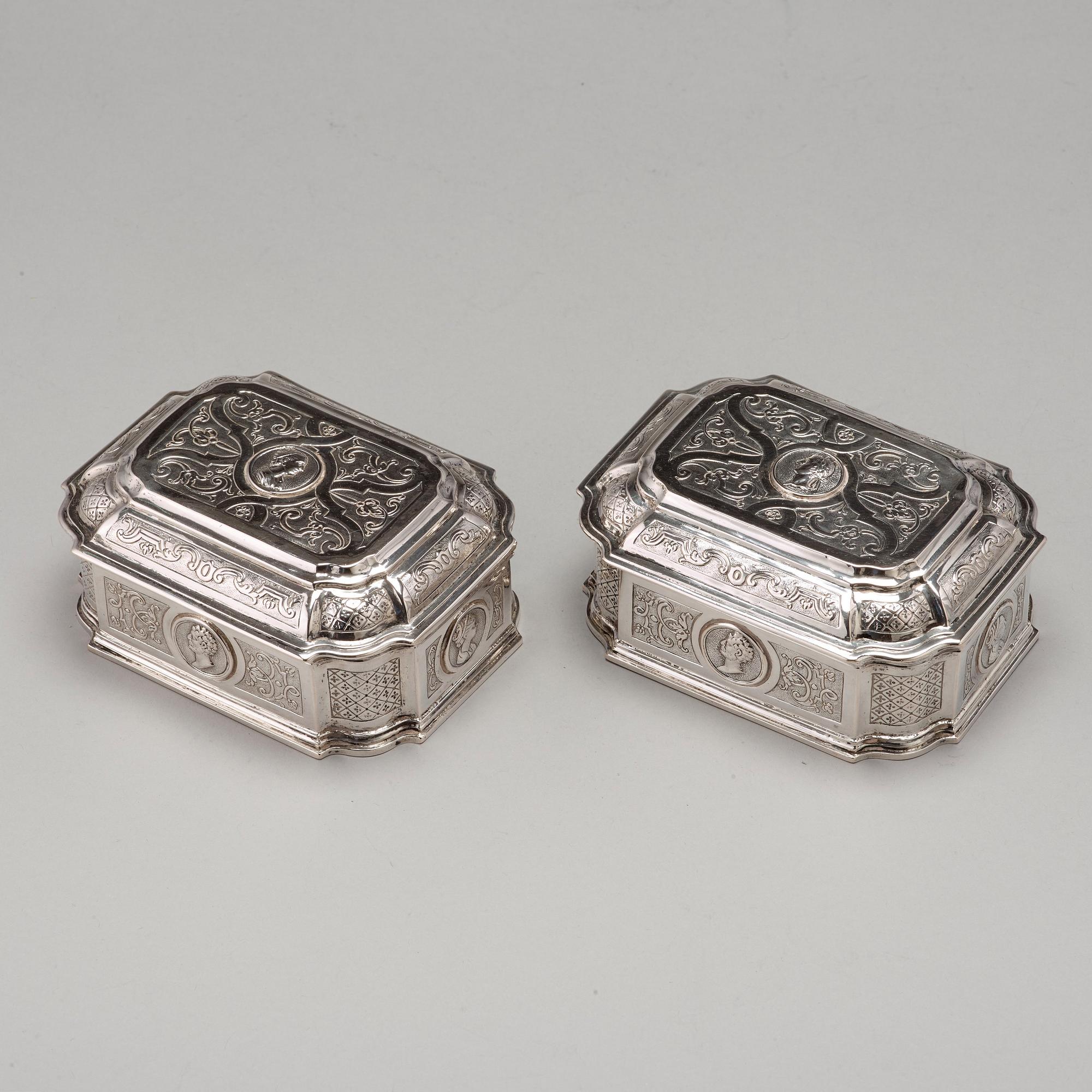 A Swedish 18th century 7 piece silver toilet service, mark of Johan Lorenz Starin, Stockholm 1736.