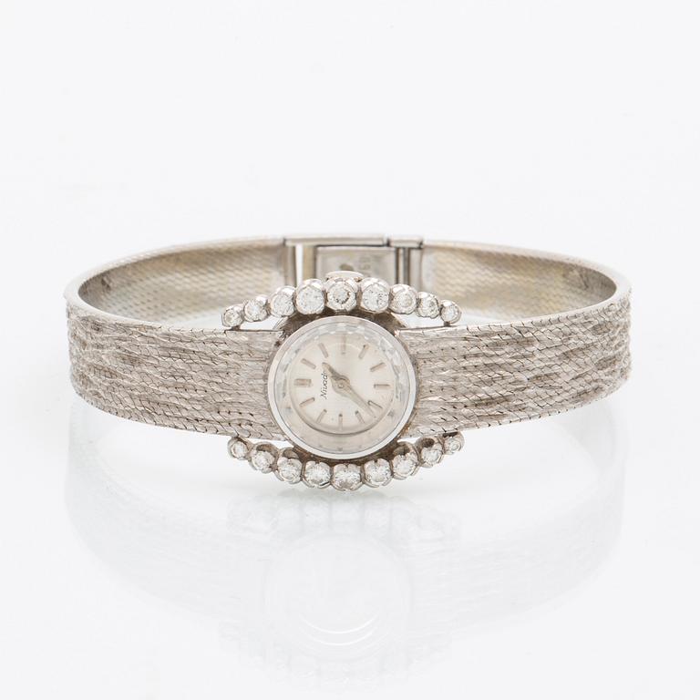 Nivada armbandsur 12,2 mm, 18K vitguld och runda briljantslipade diamanter.