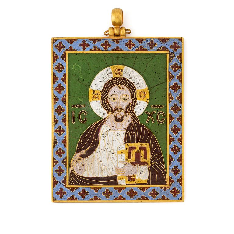 A modern Byzantine-style gold and enamel plaque.