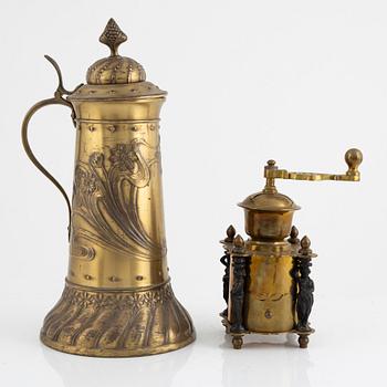 Jug, and coffee grinder, Art Nouveau, early 20th century.