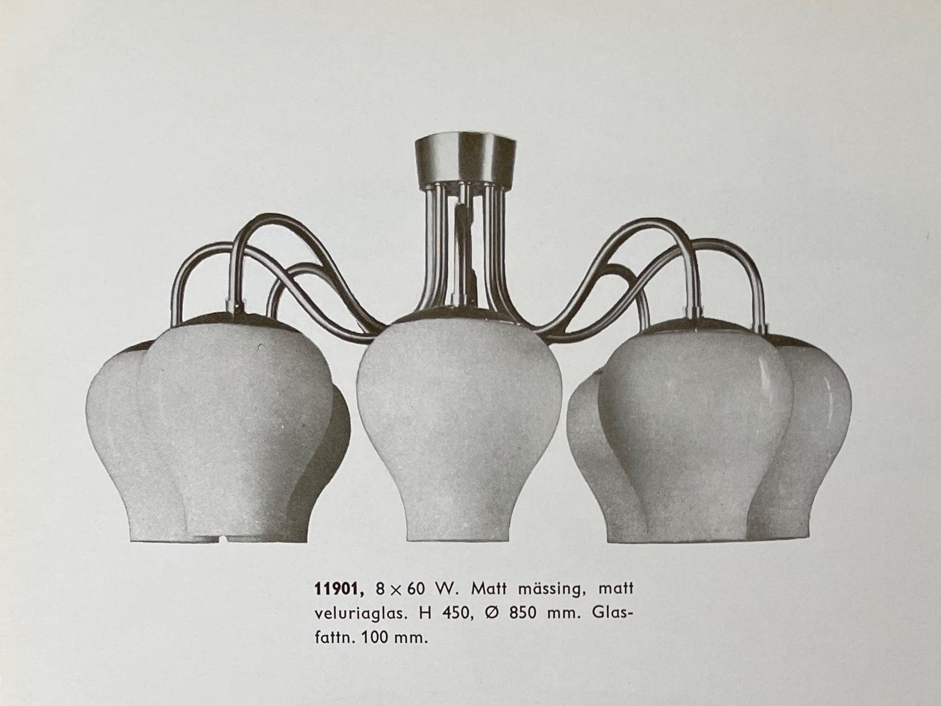 Harald Notini, eller Uno Westerberg, taklampa, Arvid Böhlmarks Lampfabrik, Stockholm, 1950-tal.
