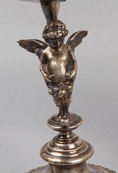 HORNPOKALER, ett par, nysilver, horn, nyrenässans, GAB, sent 1800-tal.