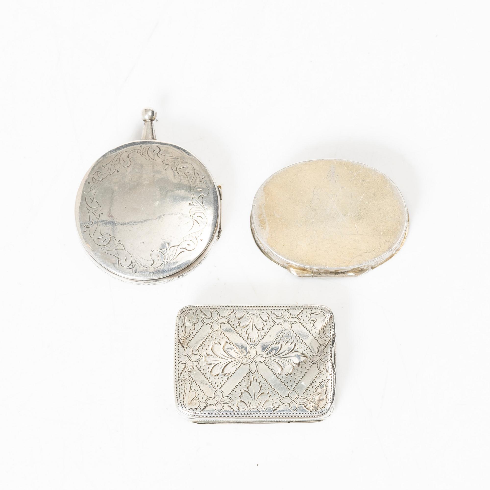 Dosor, 3 st, silver, England, Sverige, Tyskland, 1800-tal.