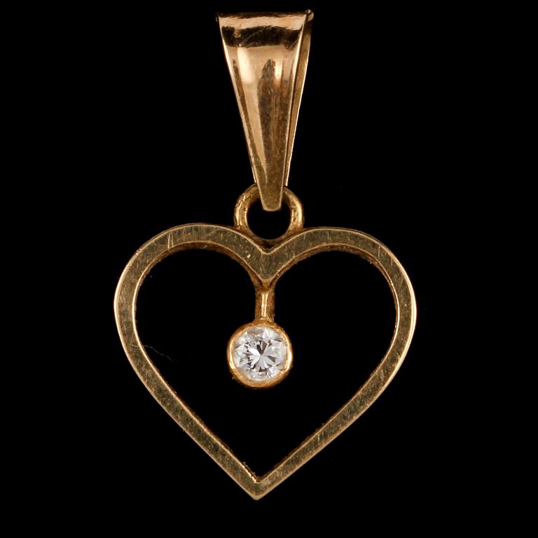 HÄNGE, 18k guld med briljantslipad diamant, Ceson, Göteborg, 1900-talets andra hälft. Vikt 2 g.