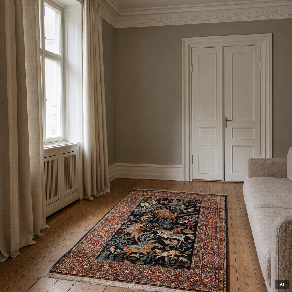 A Kashmir silk rug, c. 168 × 102 cm.