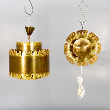A set of brass ceiling pendant and wall lamp by Svend Aage Holm Sørensen later part of the 20th century.