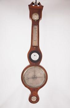 HJULBAROMETER, mahognyfanerad. 1800-talets början.