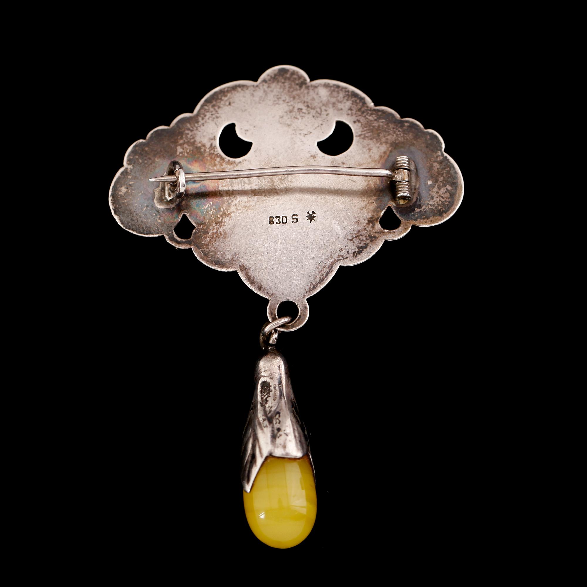 BROSCH, silver, jugend, Clement Berg, Oslo omkring år 1900.