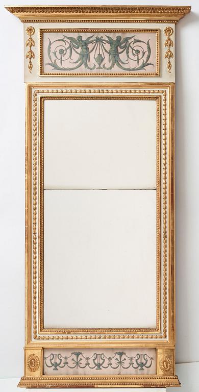 A late Gustavian mirror and console table, late 18th century.