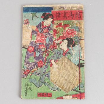 Album, fem stycken, bl. a. Katsushika Isai och Utagawa Kunnisada, Japan, Meiji (1868-1912).