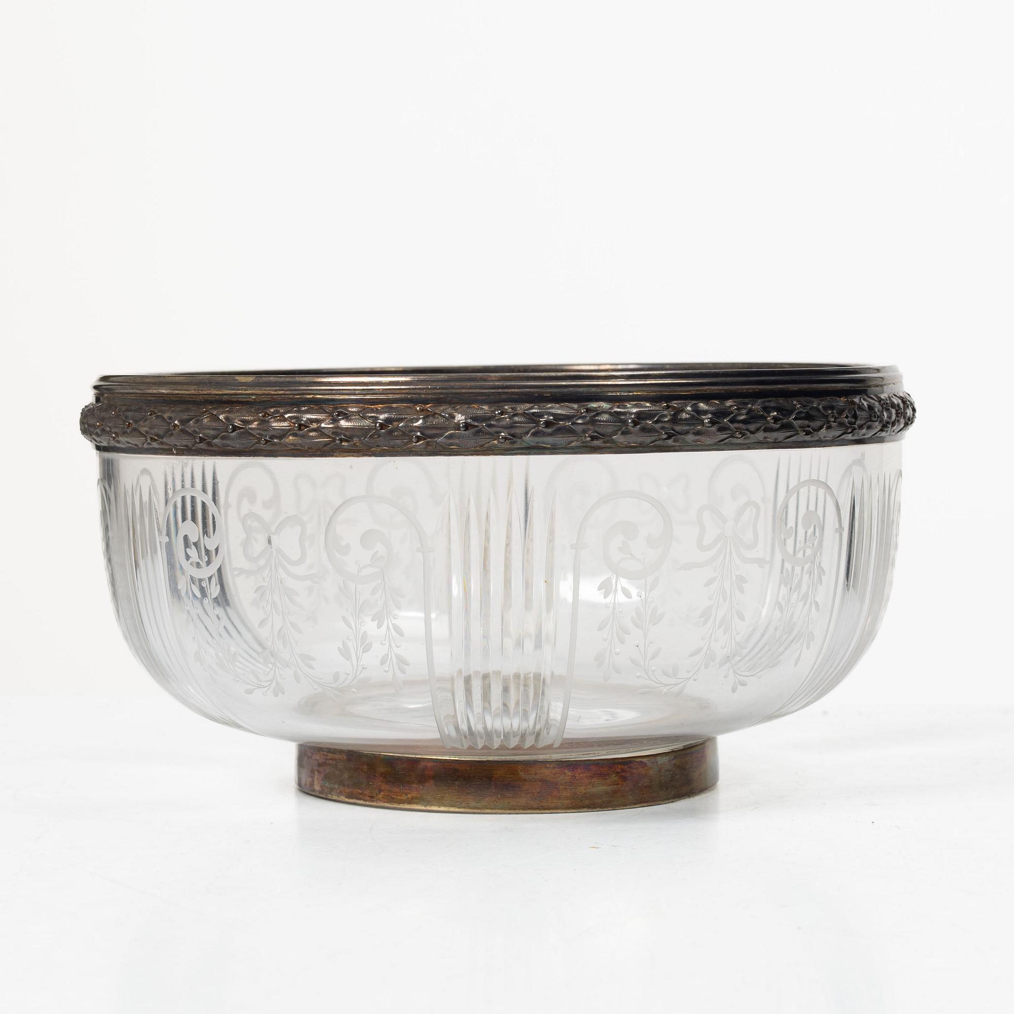 A French silver and glass bowl, mark of Georges Falkenberg, Paris, early 20th century.
