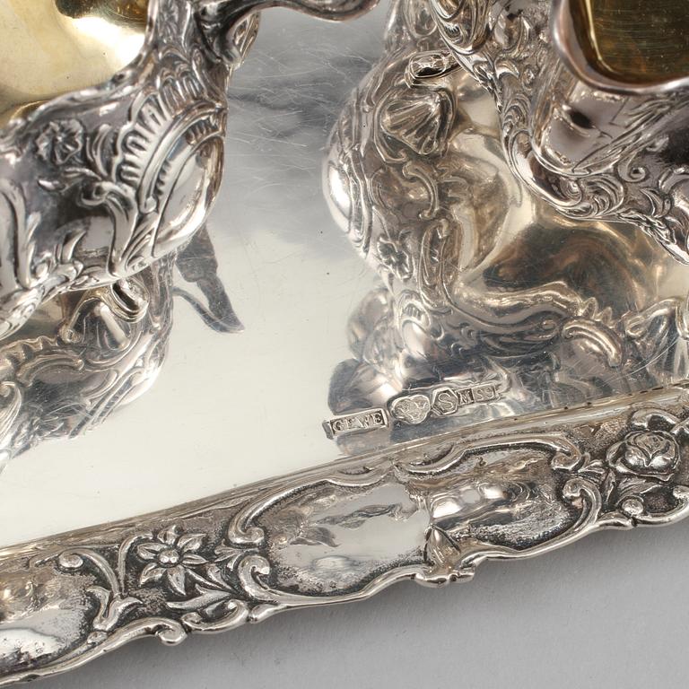 KAFFESERVIS, 4 delar, silver, rokokostil, Gewe, Malmö, 1965/1968, total vikt 1435 gram.