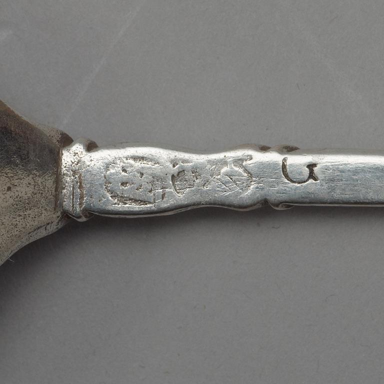 A Swedish early 18th century silver spoon, possibly marks of Thomas Upström, Uppsala 1705.