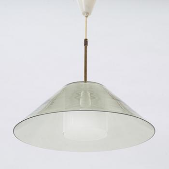 TAKLAMPA, mässing och glas, tillskriven Fagerhult, 1960-tal.