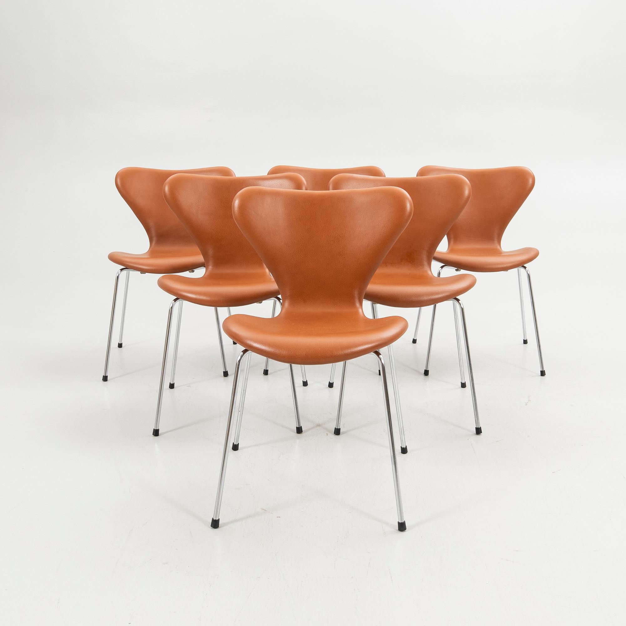 Arne Jacobsen, stolar, 6 st, "Sjuan", Fritz Hansen, Danmark.