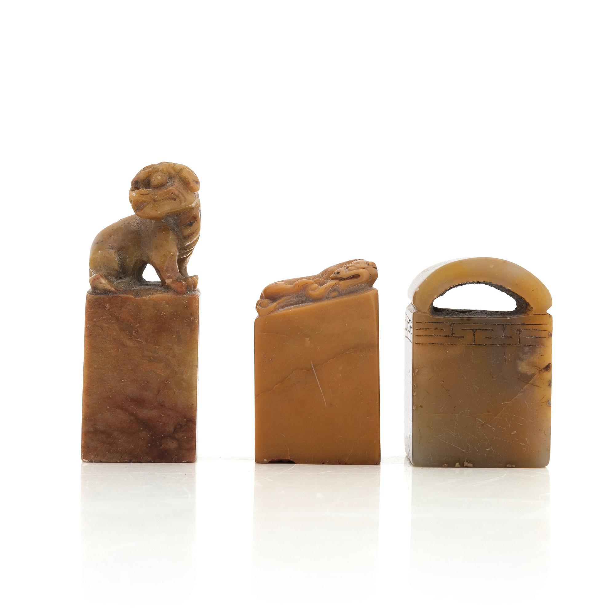 A group of three Chinese seals, Qing dynasty.