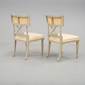 STOLAR, ett par, empire, stämplade MBL, Melkior Lundberg dy, verksam i Stockholm 1808-1812.