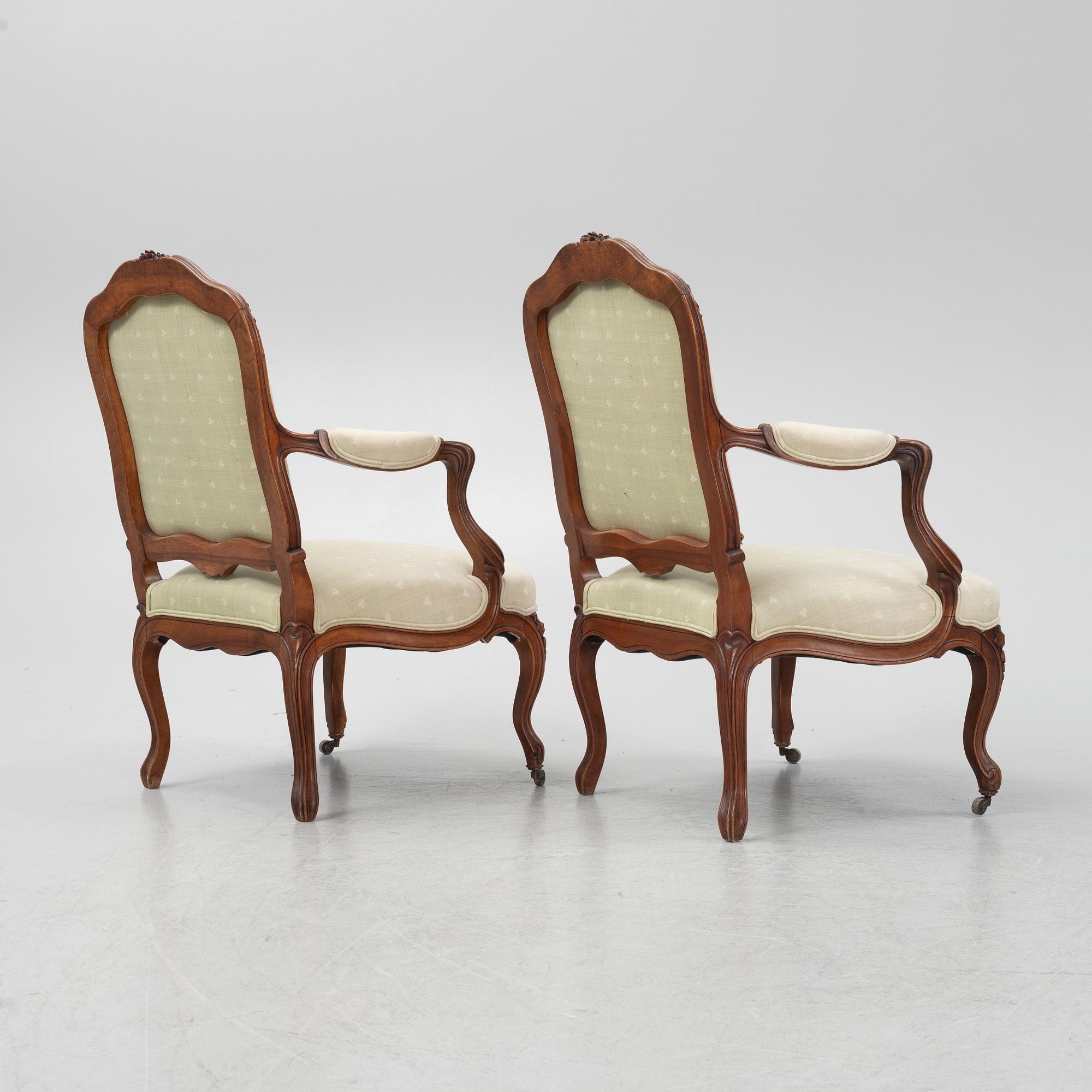 Pair of armchairs, Louis XV style, 20th century.