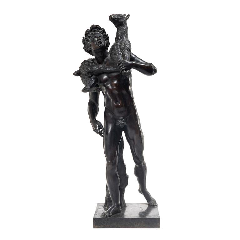 Sculpture, bronze. Faun with lamb. After a Roman model, 20th century.