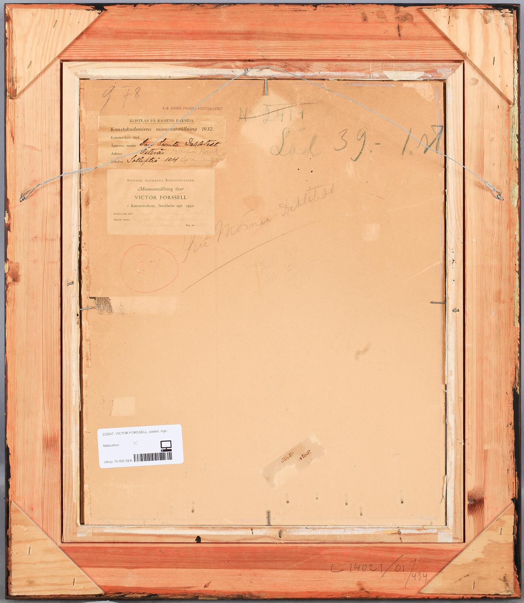 VICTOR FORSSELL, pastell, sign.