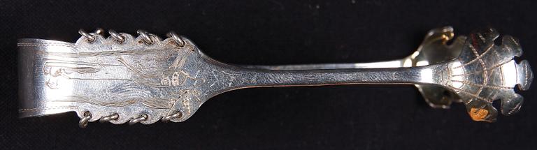 KAFFESKEDAR, 6+6 samt SOCKERTÅNG, silver, Samisk stil, mest 1940-50-tal.