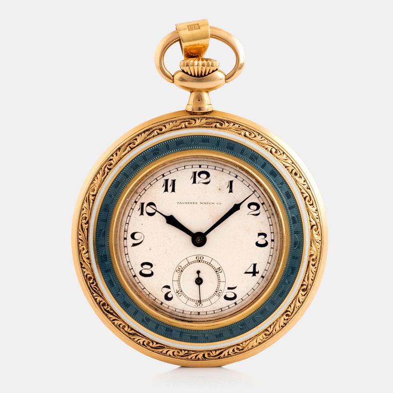 Tavannes Watch Co, Trusty, 18K gold/enamel, pocket watch, 47 mm.