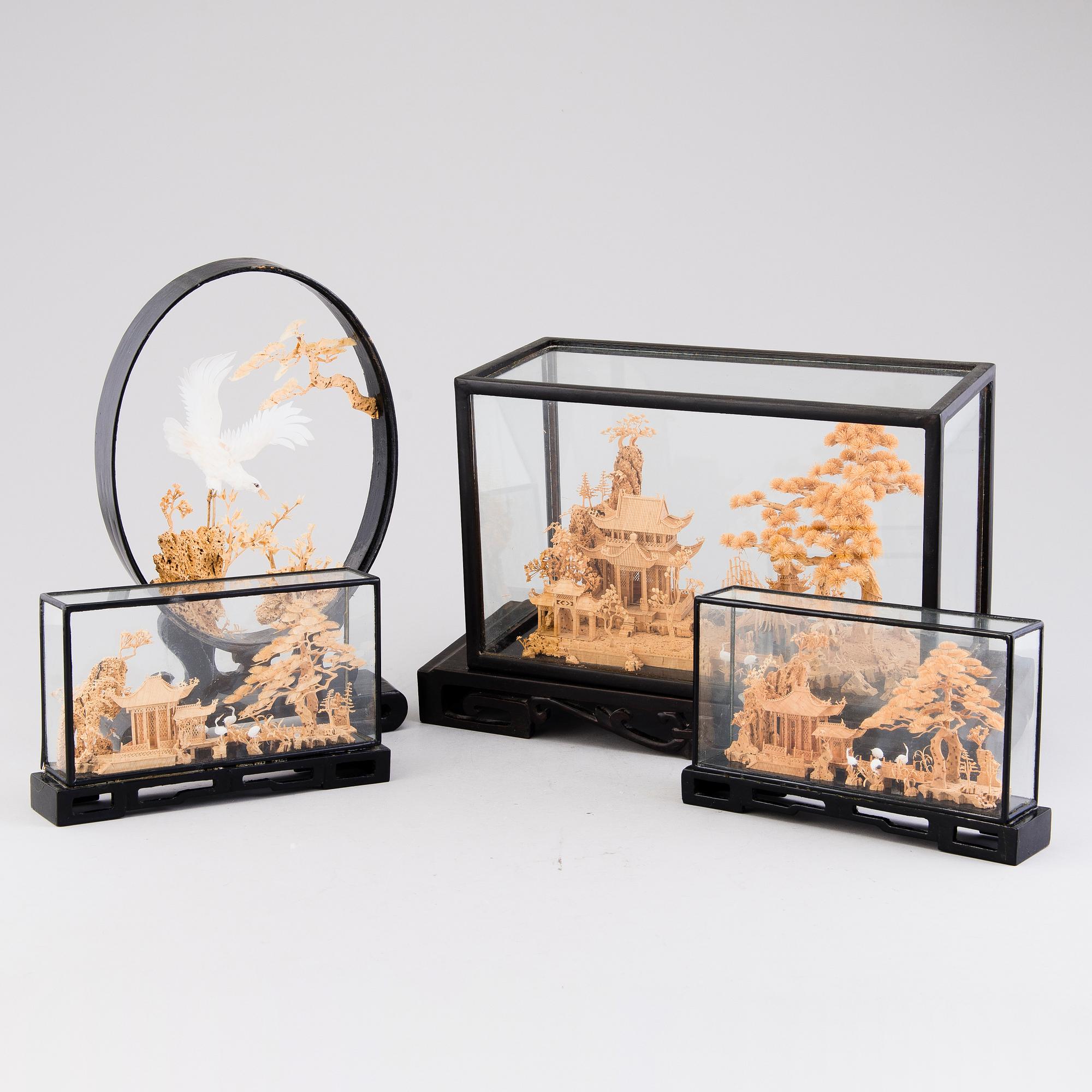 Set of four mid 20th Century Chinese wood and cork