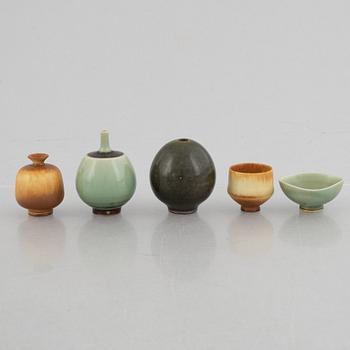 Berndt Friberg, a set of five stoneware miniatures, Gustavsberg Studio.