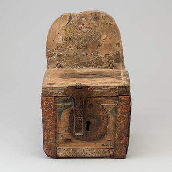 A WOODEN COLLECT BOX,
Probably 17th century.