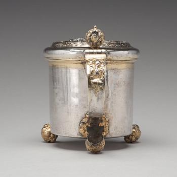 Johan Hansson Teelning, dryckeskanna, silver, (verksam i Norrköping 1661-1711), före 1700, barock.