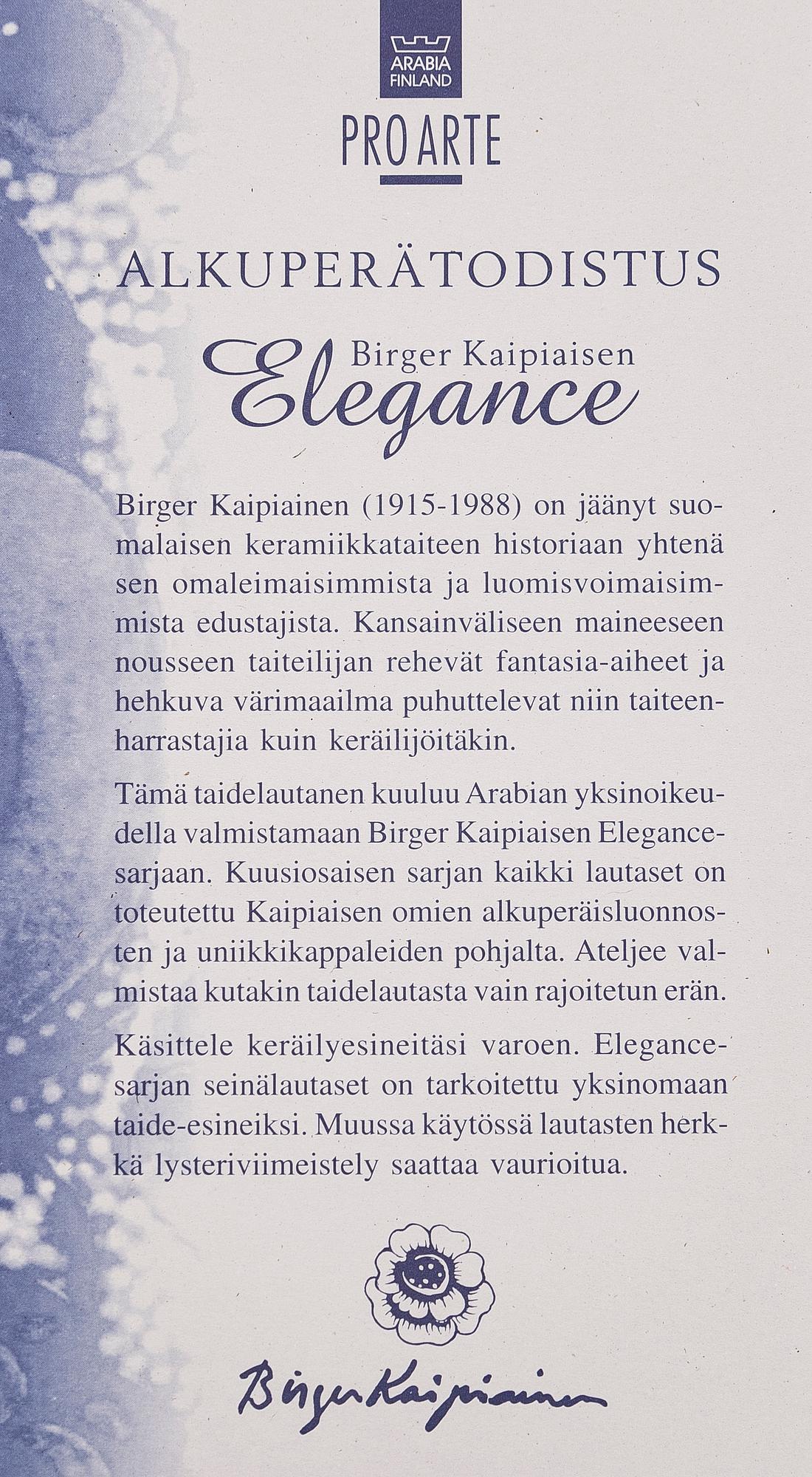 Birger Kaipiainen, fat, porslin, "Elegance/4", numrerad 331. Pro Arte, Arabia.