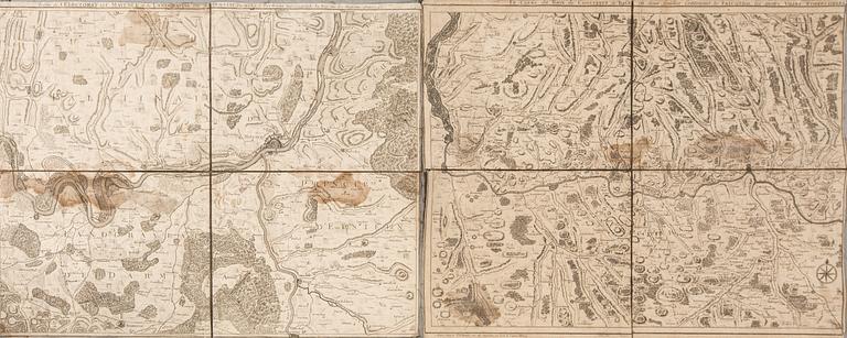 KARTA, Rhendalen, "Le Cours du Rhin de bale", le Rouge, Paris 1745, kopparstick.