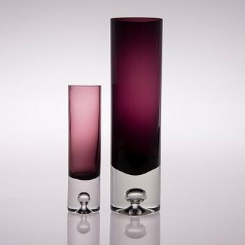 TWO GLASS VASES, signed Tapio Wirkkala 3586.