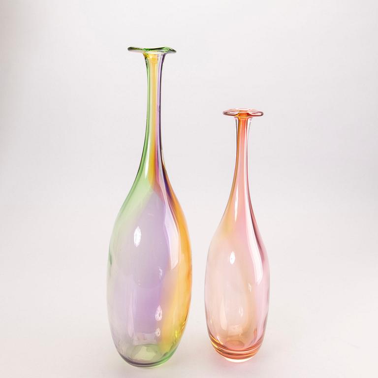 A pair Kjell Engman signed glass vases from Kosta Boda later part of the 20th century.