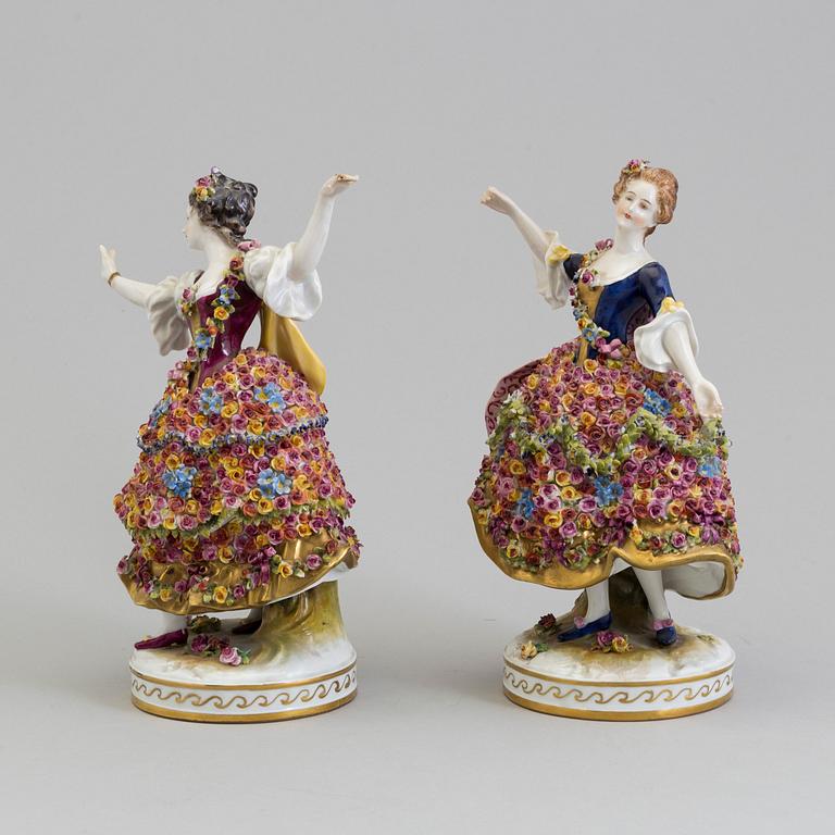 Two Rudolstadt Volkstedt porcelain figurines, Germany, mid-20th century.