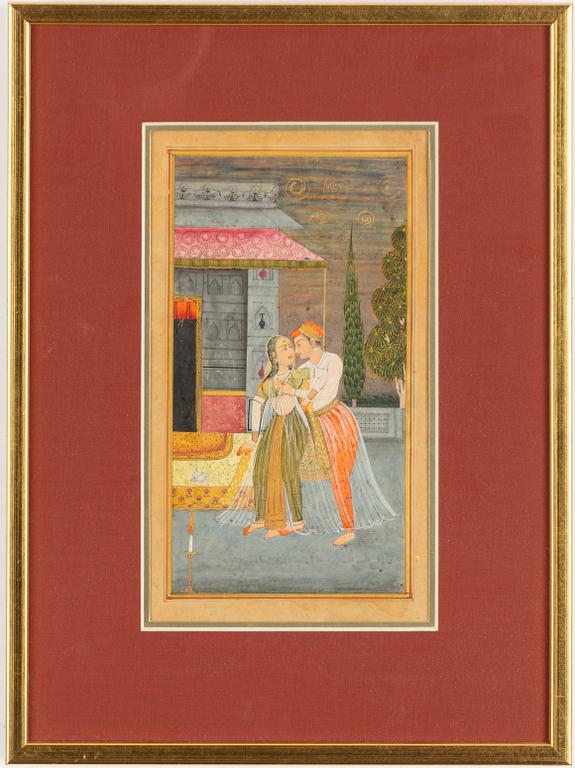 Unidentified artist, Pair in palace setting, India, 20th century.