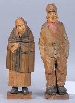 FIGURINER, 2 st, trä, Carl Johan Trygg, sign.