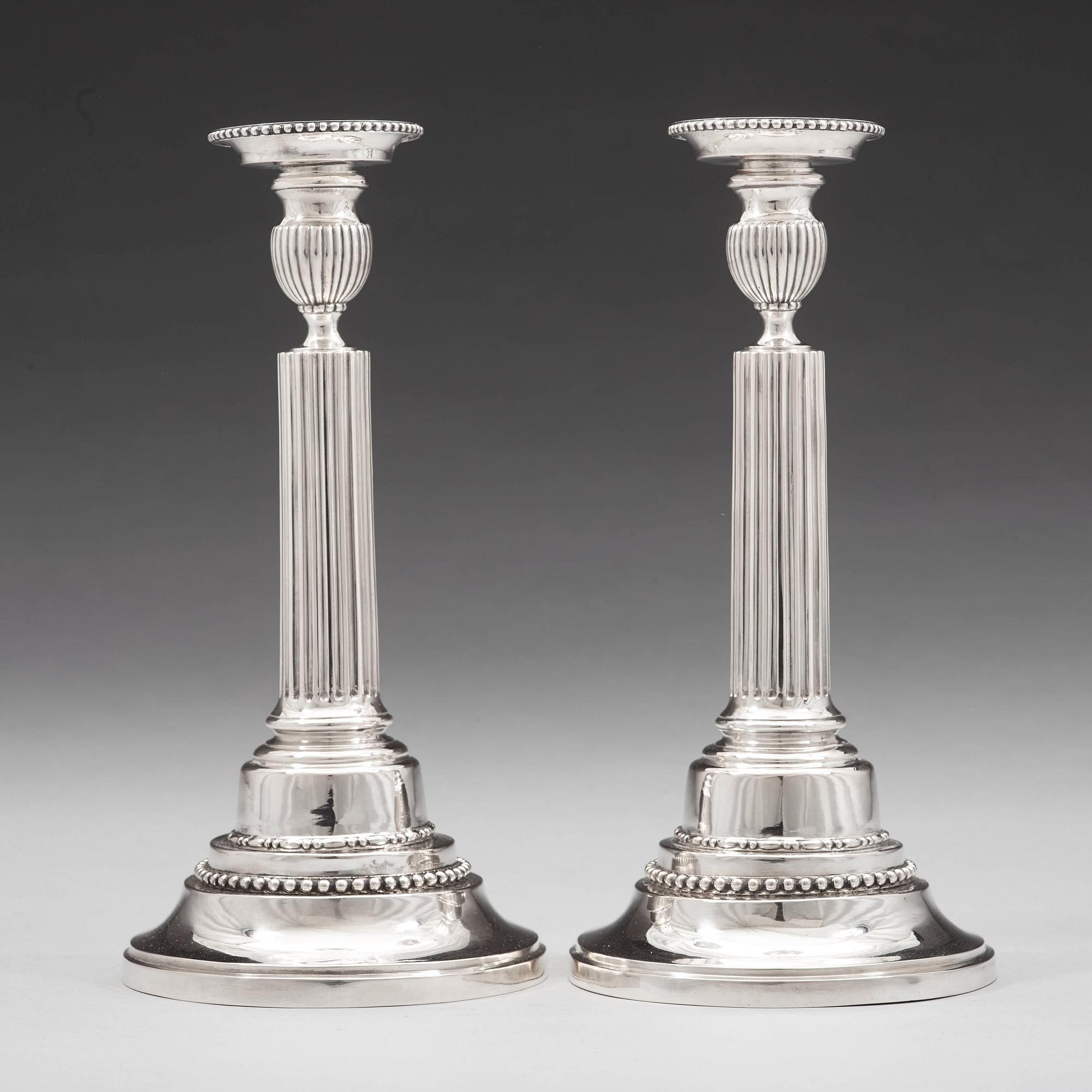 A pair of Swedish 18th century silver candlesticks, mark of Johan Ekholm, Stockholm 1788.